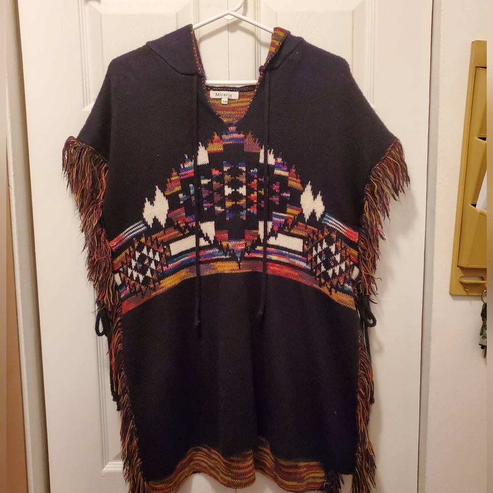 Miracle Multicolor Knit Poncho Hoodie